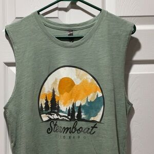 Steamboat Colorado sleeveless T-shirt L Tank mountains sunset trees
